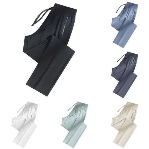 Stretch Active Pants for Men Quick Drying Ice Silk Elastic Straight Leg Trousers Loose Casual Long Wide Leg Sweatpants Summer Jogging Solid Color Sports Pants