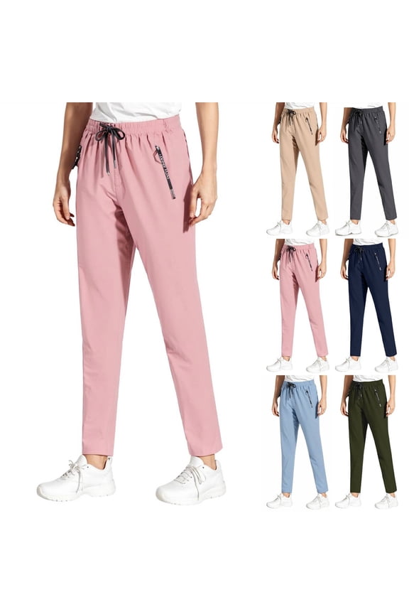 Stretch Active Pants for Women Quick Dry Breathable Athletic Comfy Fit Hiking Pant with Zipper Pockets Pink M