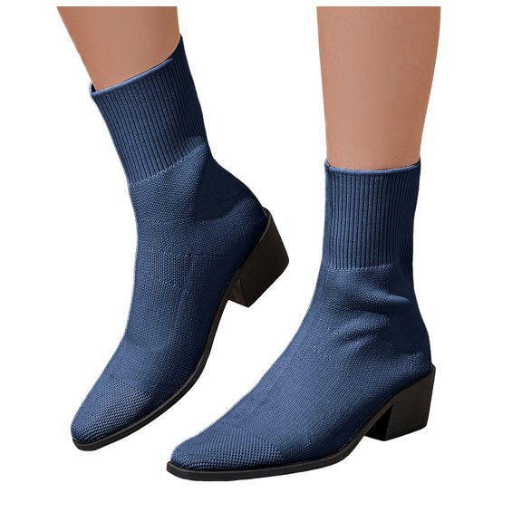 Stretch Ankle Boots for Women Pointed Toe Stacked Heel Knit Sock Booties Casual Dressu Fall Chelsea Boots