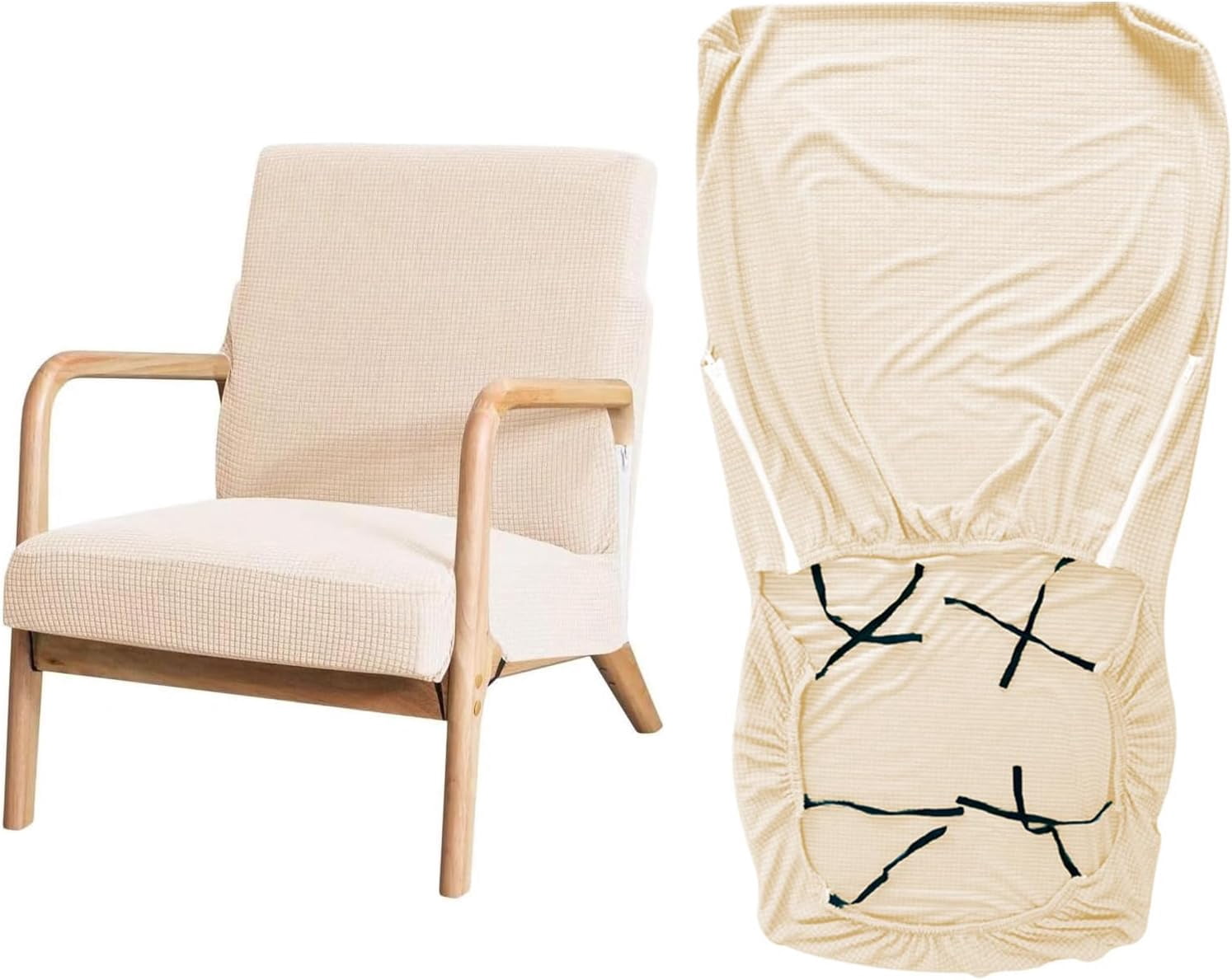 Stretch Arm Chair Covers,Mid-Century Modern Chair Cover Reading Armchair Covers Single Sofa Covers Wooden Arm Chair Cover Protector Living Room Hotel Decor, Beige