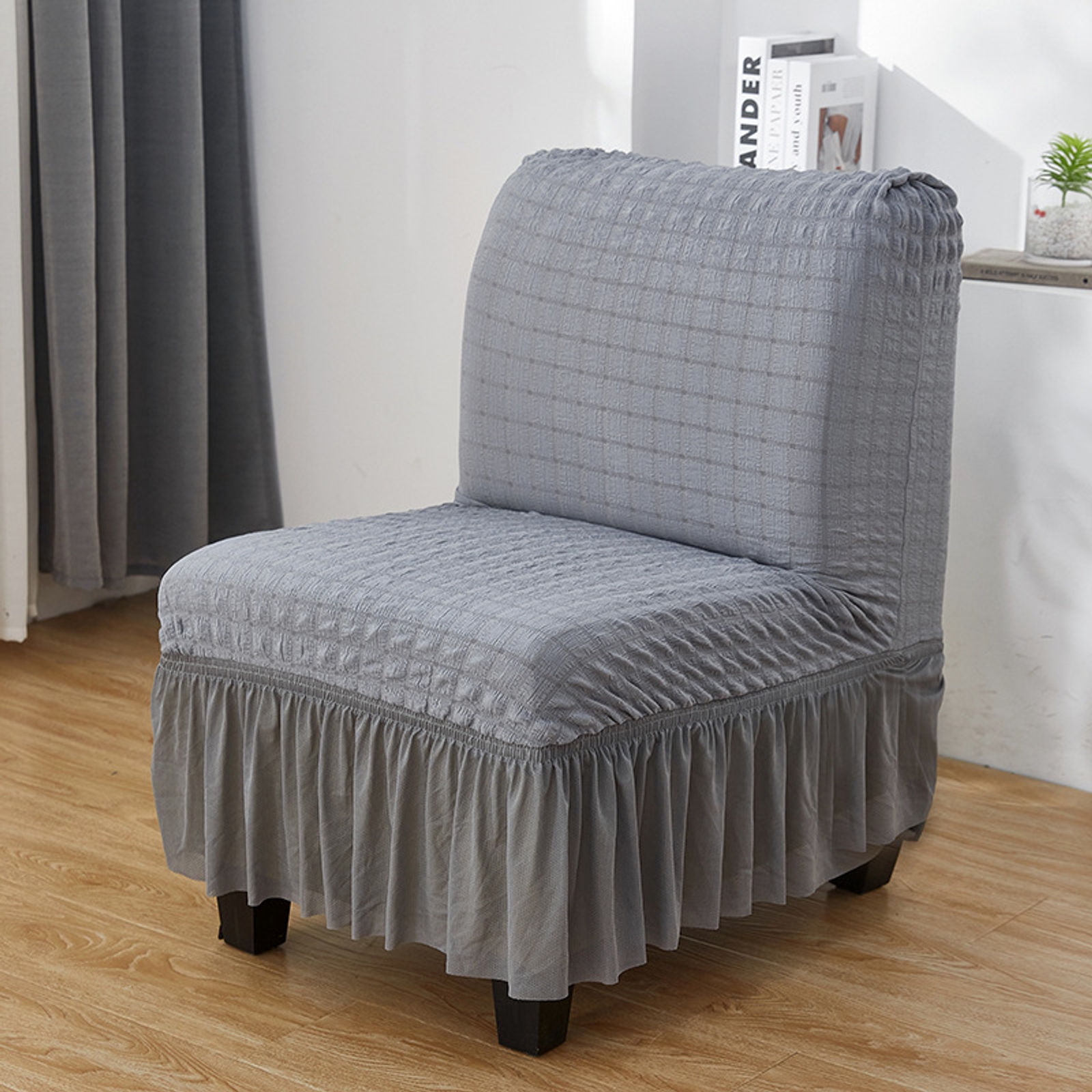 Stretch Armless Chair Cover Slipcovers With Skirt Accent Chair Cover Stool Protectors Covers Without Arms For Living Room Hotel Y Medium