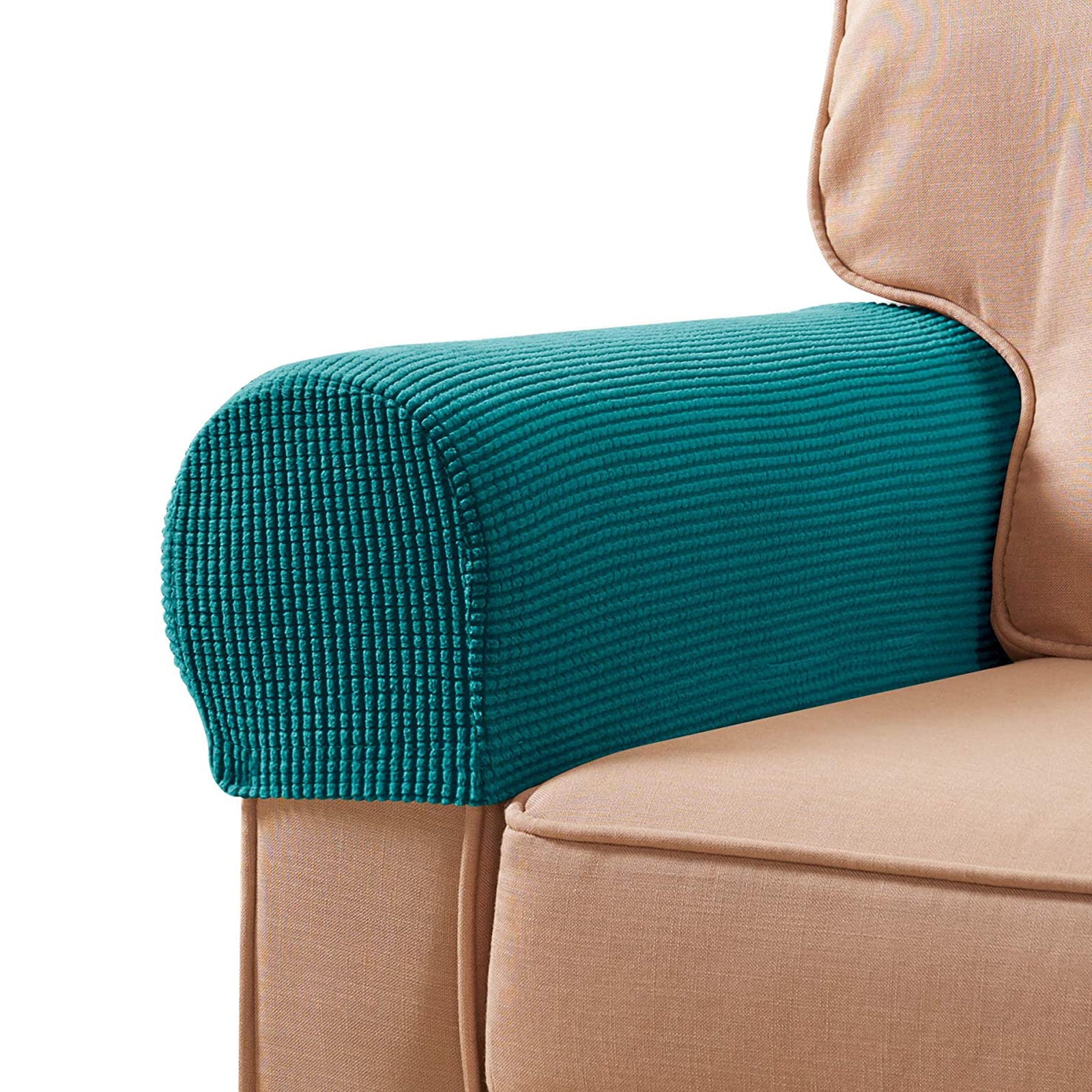 Stretch Armrest Covers, Anti-Slip Couch Arm Cover Spandex Armchair Slipcover for Recliner Sofa Washable Sofa Arm Protector with Twist Needle-Blue-green-2 pcs