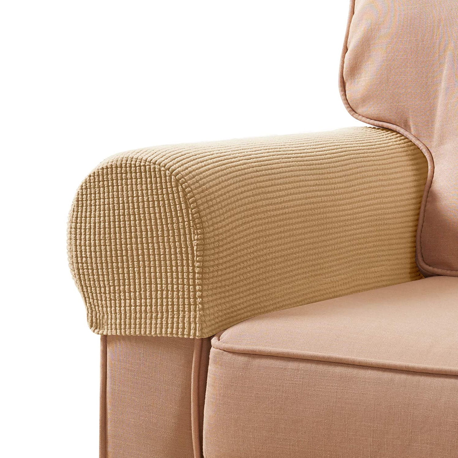 Stretch Armrest Covers, Anti-Slip Couch Arm Cover Spandex Armchair Slipcover for Recliner Sofa Washable Sofa Arm Protector with Twist Needle-Khaki-2 pcs