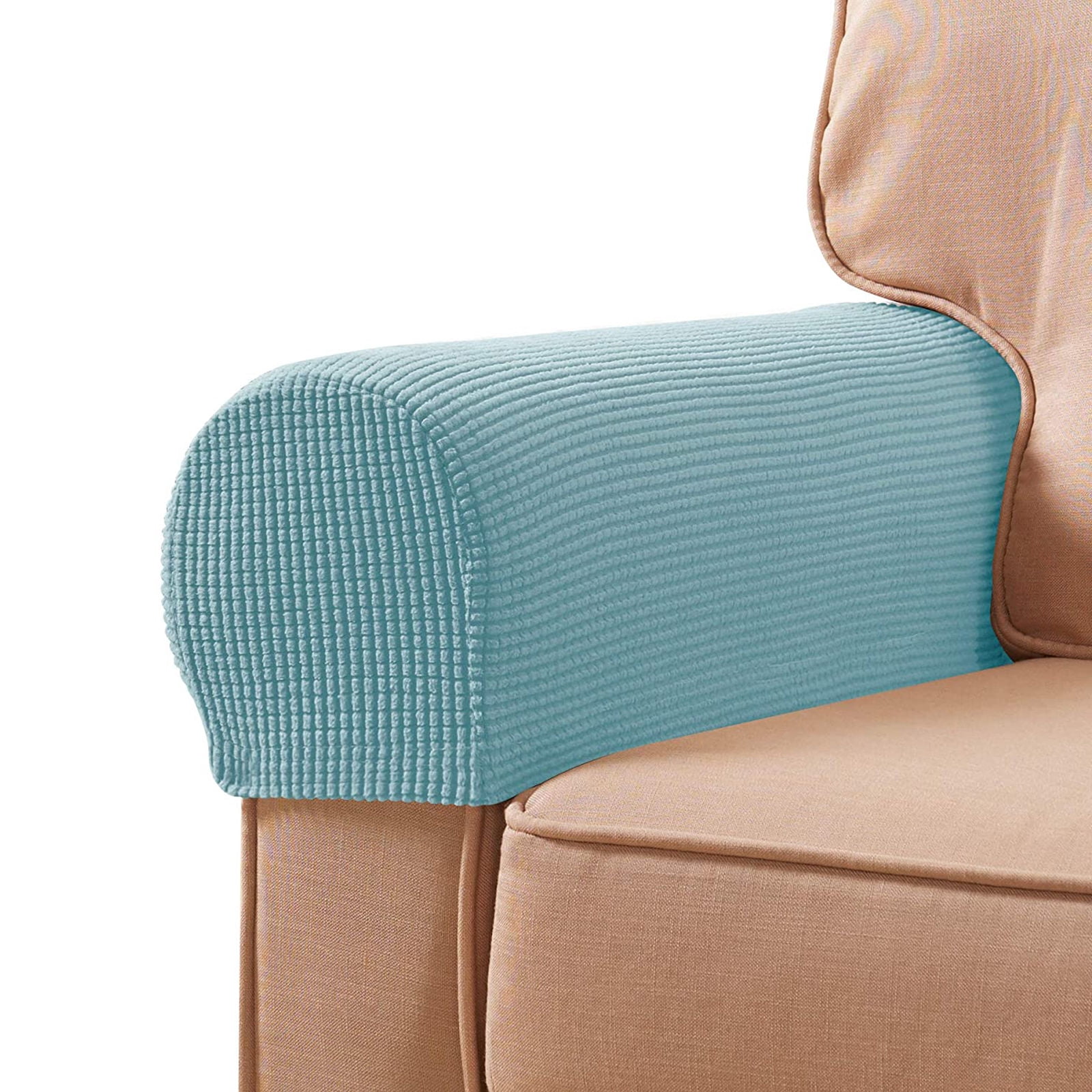 Stretch Armrest Covers, Anti-Slip Couch Arm Cover Spandex Armchair Slipcover for Recliner Sofa Washable Sofa Arm Protector with Twist Needle-Light blue-2 pcs