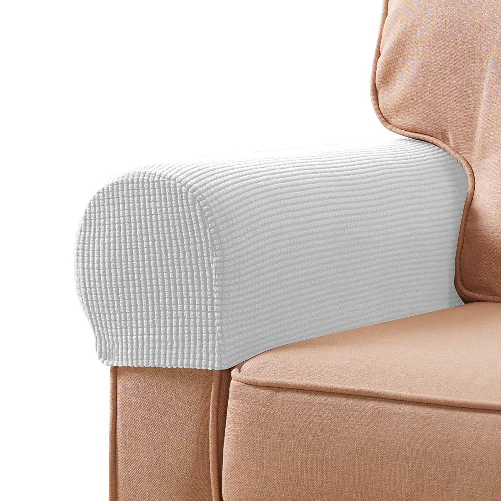 Stretch Armrest Covers, Anti-Slip Couch Arm Cover Spandex Armchair Slipcover for Recliner Sofa Washable Sofa Arm Protector with Twist Needle-white-2 pcs