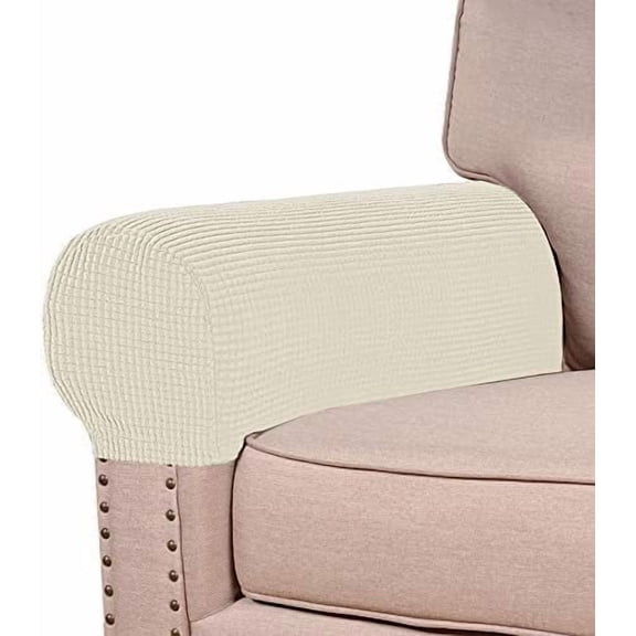 Stretch Armrest Covers for Chairs and Sofas Couch Arm Covers for Sofa Spandex Jacquard Armrest Cover Anti-Slip Furniture Protector Armchair Slipcovers for Recliner Set of 2, Natural
