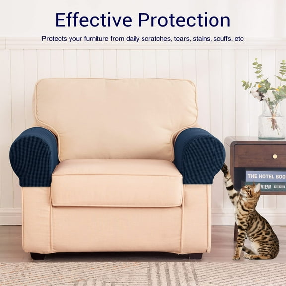 Stretch Armrest Covers Spandex Arm Covers for Chairs Couch Sofa Armchair Slipcovers for Recliner Sofa 2Pcs (Navy)