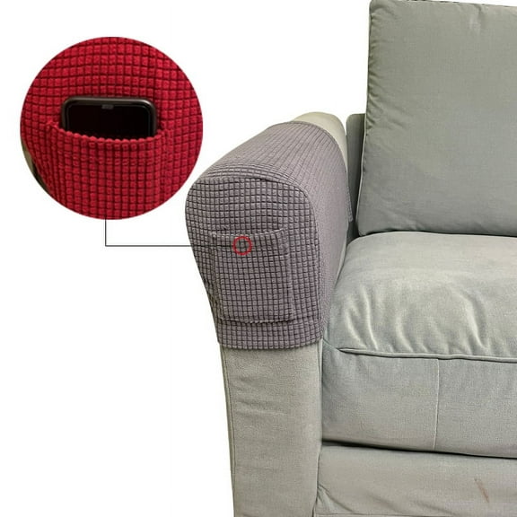 Stretch Armrest Covers with Pocket Anti-Slip Sofa Protector 2pcs Light Grey