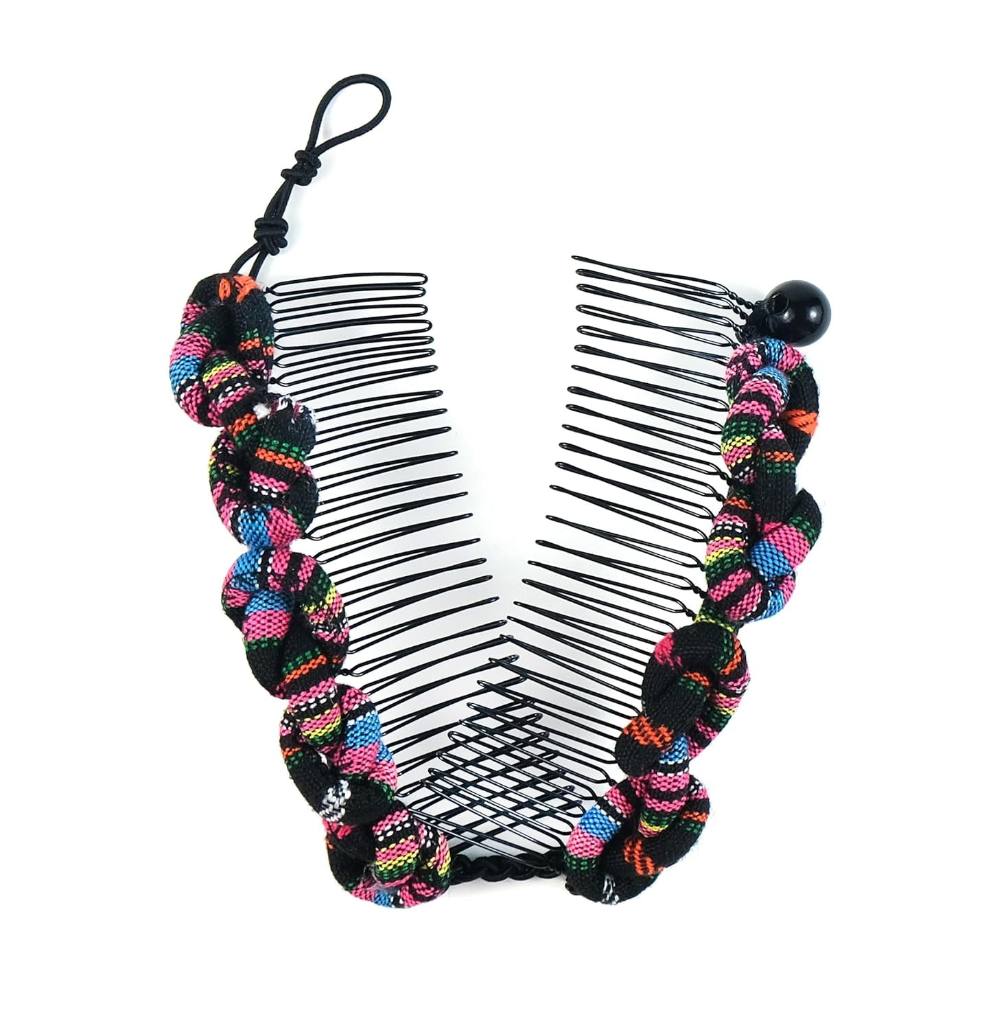 Stretch Banana Clip with Ethnic Cord Knot Sturdy Hold, No Damage