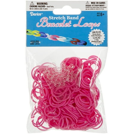 Stretch Band Bracelet Loops 300/Pkg W/12 Clips-Pink