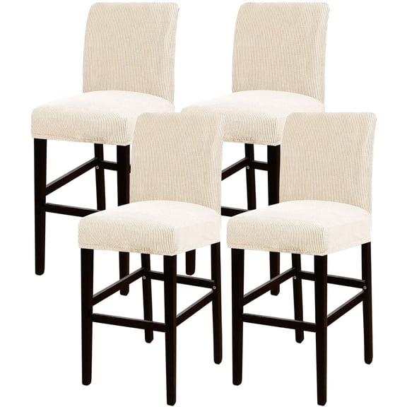 Stretch Bar Stool Cover Counter Stool Pub Chair Slipcover for Dining Room Cafe Barstool Slipcover Removable Furniture Chair Seat Cover Jacquard Fabric with Elastic Bottom Set of 4, Natural