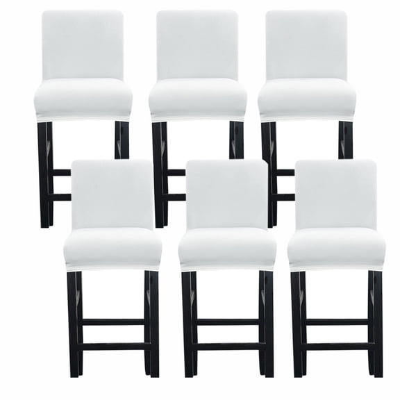 Counter Stool Pub Chair Covers,Super Stretch Bar Stool Cover with Elastic Bottom Removable Washable Dining Chair Covers for Kitchen Cafe Height Bar Stool-6 Pcs-white