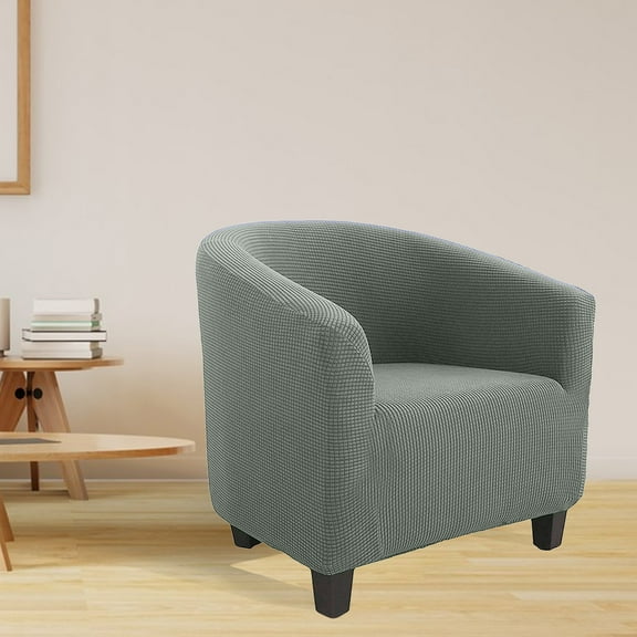 Stretch Barrel Chair Slipcover - Printed Spandex Armchair Cover | 70x60cm (27.55x23.62in) | Soft Polyester Furniture Protector | Gray/Light Green/Navy | Removable & Washable for Living Room