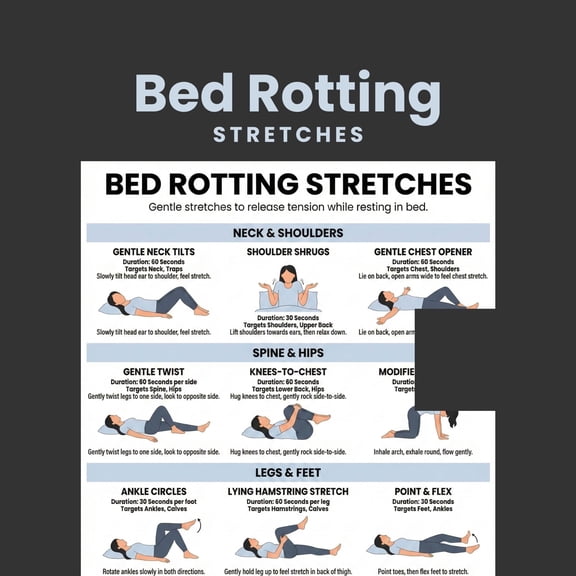 Stretch Bed Exercise Poster, Beginner Exercise Poster, Elderly Bed Exercise Poster, Lower Back Exercise Poster