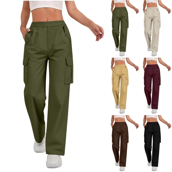 Stretch Belt Long Pants for Women, High Waisted Trousers with Button Pockets, Solid Color Straight Leg Work Pants, Casual Office Slacks, Professional Style Gifts for Women