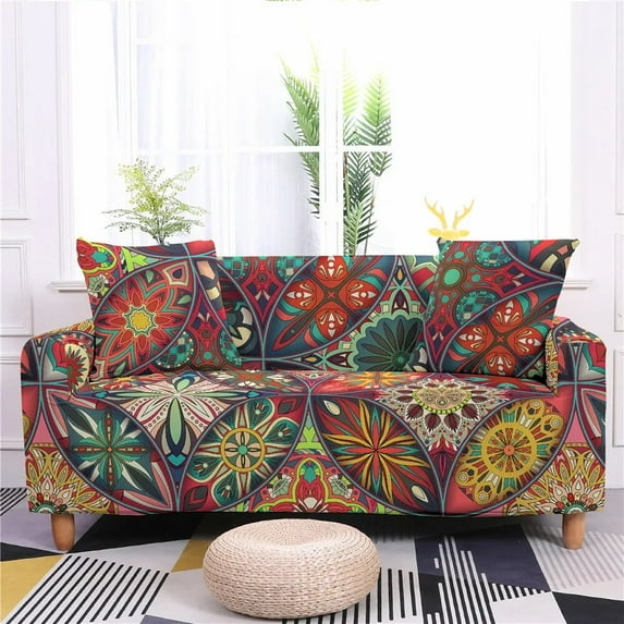 Stretch Bohemian Mandala Plaid Sofa Cover for Living Room Sectional Cushion Cover Sofa Slipcover 1/2/3/4 Seater Housse Canapé