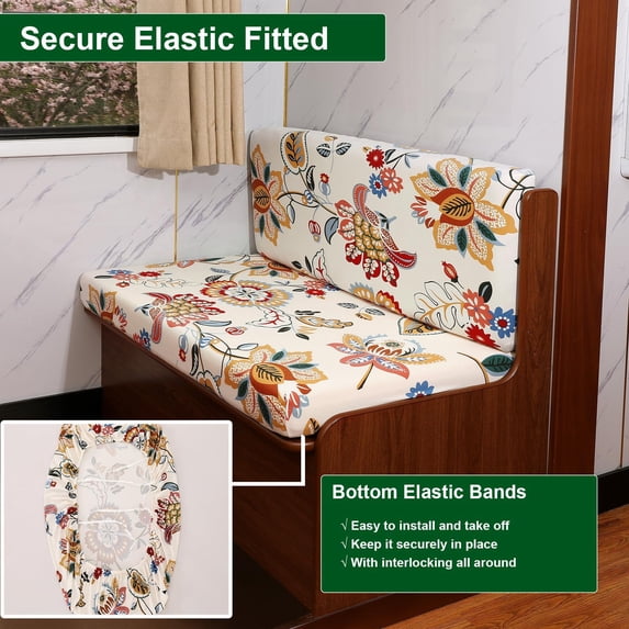 Stretch Booth Seat Cushion Covers,Enclosed Printed Elastic Bench Slipcovers,Removable Washable Furniture Protector for Dining Booth Sofa Chair Indoor Home Decor