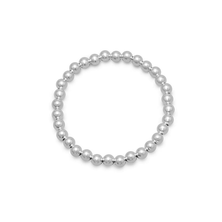 Stretch Bracelet 6mm Solid Sterling Silver Beads Stretch Bracelet 6mm Solid Sterling Silver Beads