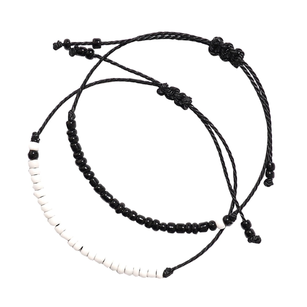 Stretch Bracelet Couples Black White Rice Bead Promise Distance