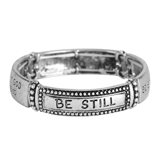 Dicksons Be Still And Know Engraved Psalm Verse Women's One Size Silver Plated Stainless Steel Four-Tile Stretch Bracelet