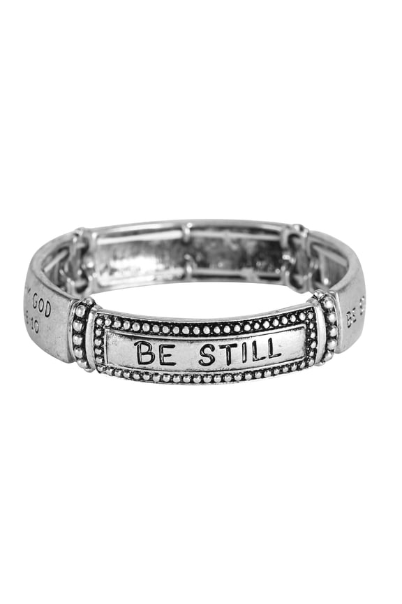 Be Still And Know Engraved Psalm Verse Women's One Size Silver Plated Stainless Steel Four-Tile Stretch Bracelet