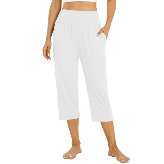 Stretch Capri Pants for Women - Womens Plus Size Capri Pants - Womens Pants Casual - OHGOD Women's Pants Summer Loose Yoga Pants Comfy Workout Pants with Pockets,White,2XL