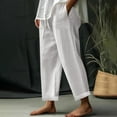 thumbnail image 1 of Stretch Capris for Women Cotton Linen Womens Wide Leg Cropped Pants Lightweight High Waist Drawstring Casual Ankle Length Pants Casual Summer Travel Capris White 5XL, 1 of 6