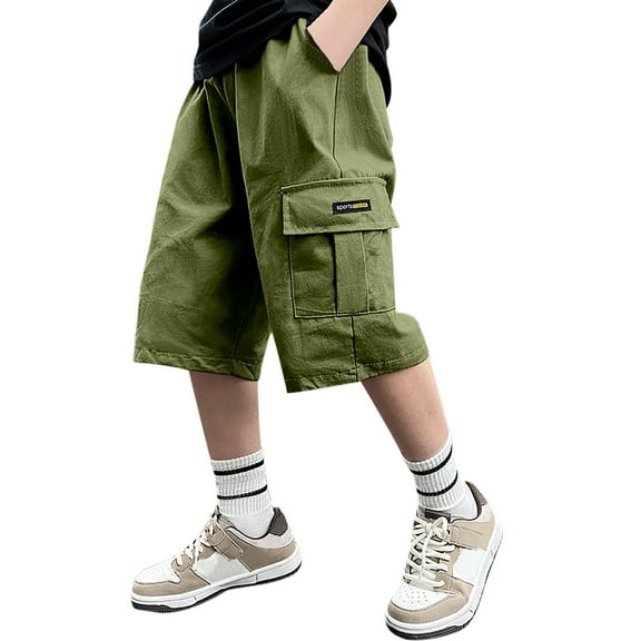 Stretch Cargo Shorts Army Green Shorts Casual Straight Leg Boys Athletic Shorts Boys' Fashion 8-9 Years Summer Clothing