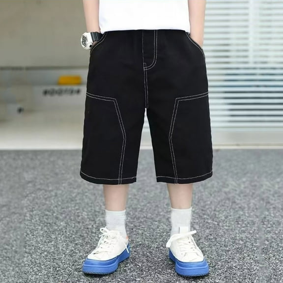 Stretch Cargo Shorts Black Shorts Elastic Waist Wide Leg Travel Pants Boys Outfits Size 13-14 Years Summer Clothing