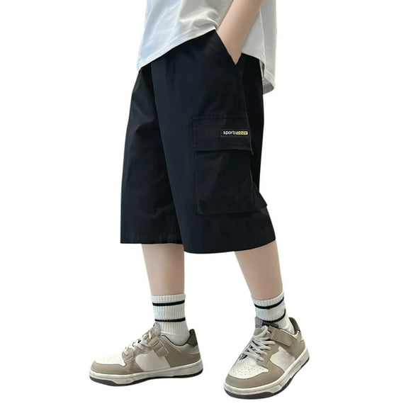 Stretch Cargo Shorts Boys Black Pants Casual Stretch Hiking Gear Boys' Shorts 10-11 Years Summer Clothing
