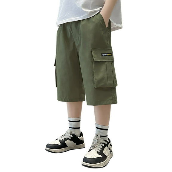 Stretch Cargo Shorts GreenWork Shorts Elastic Waist School Kids Athletic Shorts Boys Gym Shorts 9-10 Years Summer Clothing