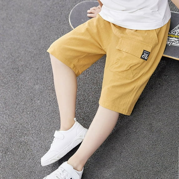 Stretch Cargo Shorts Yellow Shorts Elastic Waist Wide Leg Boys Summer Outfits Size 4-5 Years Boys Pants Summer Clothing