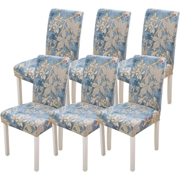 Stretch Chair Covers, Elastic Soft Spandex Removable Washable Chair Slipcovers Protector for Dining Room (Golden Tree, Set of 6)