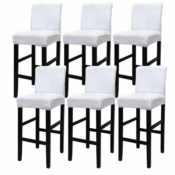 Stretch Chair Covers Pub Counter Stool Covers Reusable Removable Washable Height Bar Stool Cover Anti-Dust Jacquard Chair Protector Cover for Kitchen Dining Room Cafe-6 Pcs-white