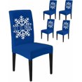 thumbnail image 1 of Stretch Chair Covers Set of 4, Winter Christmas White Snowflake Universal Fit Elastic Decorative Dining Chairs Slipcovers for Wedding, Banquet, Snow Quote on Blue, 1 of 6
