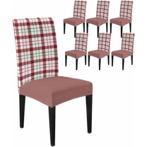 Stretch Chair Covers Set of 6, Retro Christmas Red Green Tartan Plaid Universal Fit Elastic Decorative Dining Chairs Slipcovers for Wedding, Banquet, Retro Farm Lattice