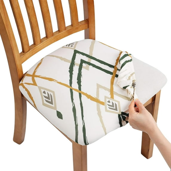 Stretch Chair Seat Covers Set of 4, Removable Washable Dining Chair Covers Anti-Dust Dining Room Chair Protector Cover Seat Cushion Slipcovers (4, Green Stripes)
