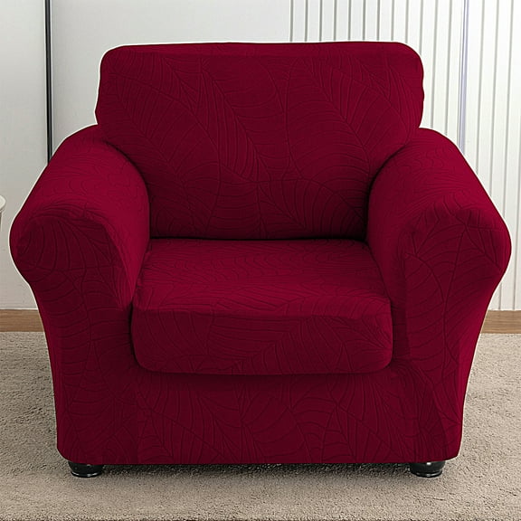 Stretch Chair Sofa Slipcover – Spandex Jacquard Non Slip Soft Couch Sofa Cover, Washable Furniture Protector with Non Skid Foam and Elastic Bottom for Kids (Chair, Wine)