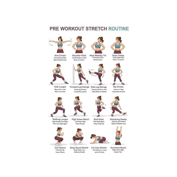 Stretch Chart Poster Dynamic Warm Up Pre Workout Full Body Exercise Routine Gym Home Fitness Room Wall Art
