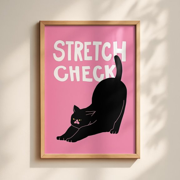 Stretch Check Cat Print Black Cat Wall Art Pink Room Decor Self Care Quote for Bedroom Office