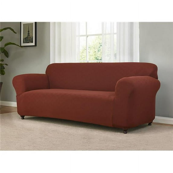 Stretch Checkerboard Sofa Slipcover, Burgundy
