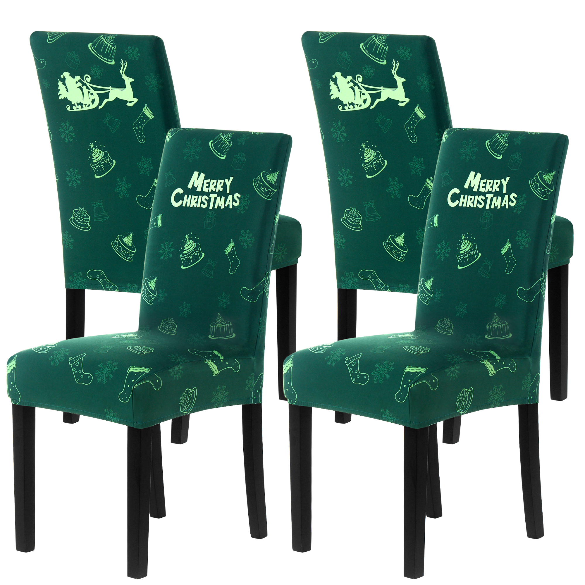 Stretch Christmas Chair Covers, Elastic Dining Chair Slipcover, Green