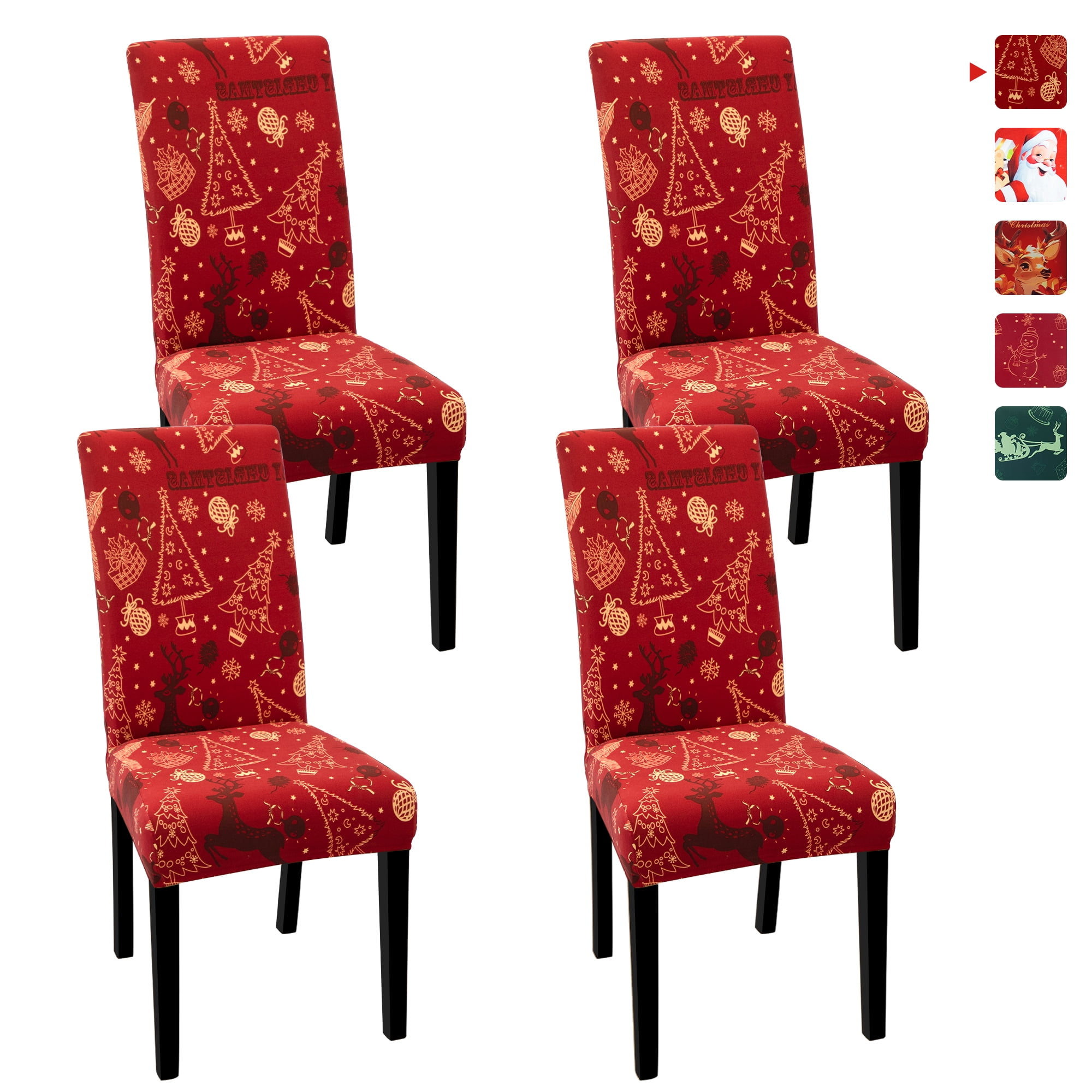 Stretch Christmas Chair Covers Set of 4, Elastic Dining Chair Slipcover