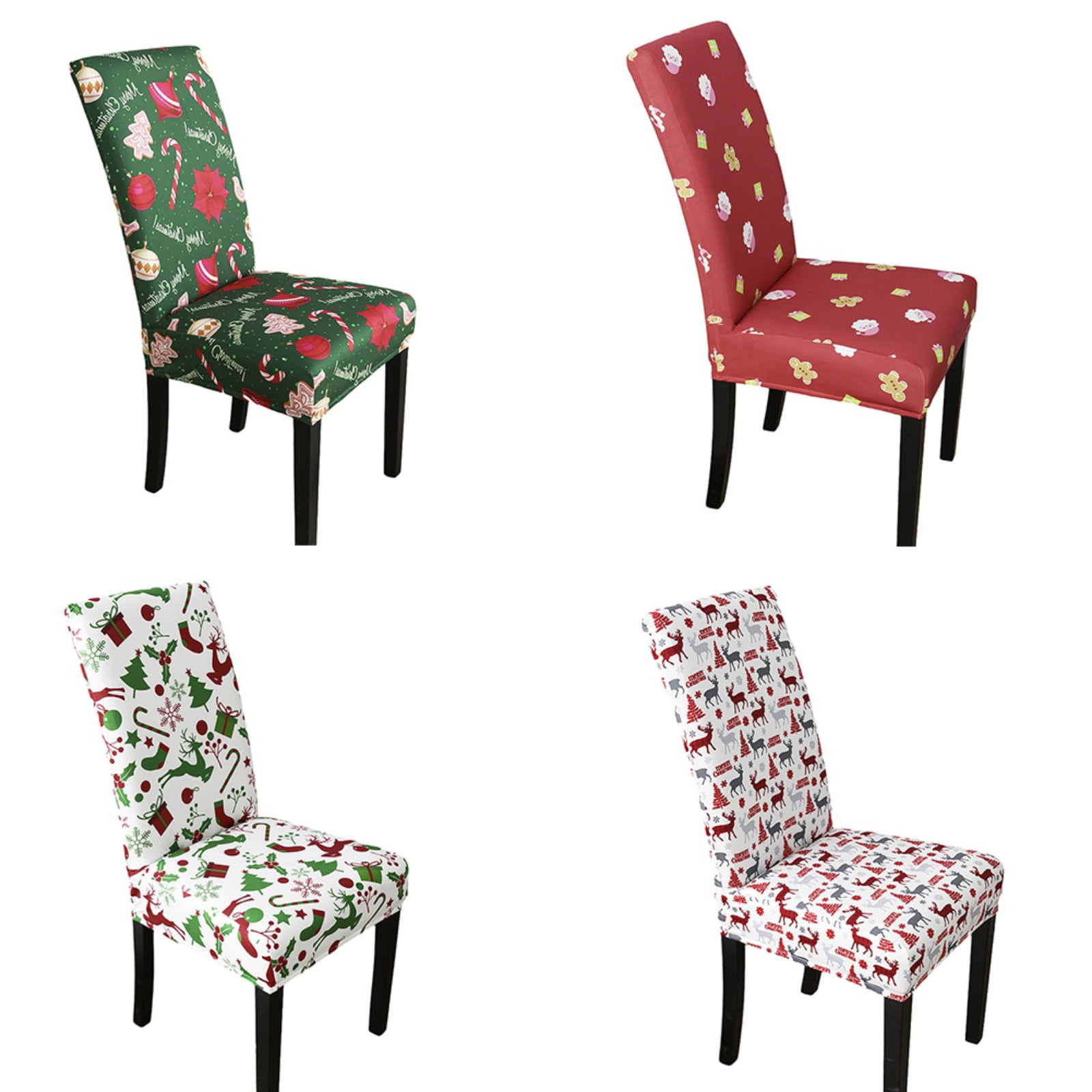 Stretch Christmas Chair Covers Set of 4, Elastic Dining Chair Slipcover