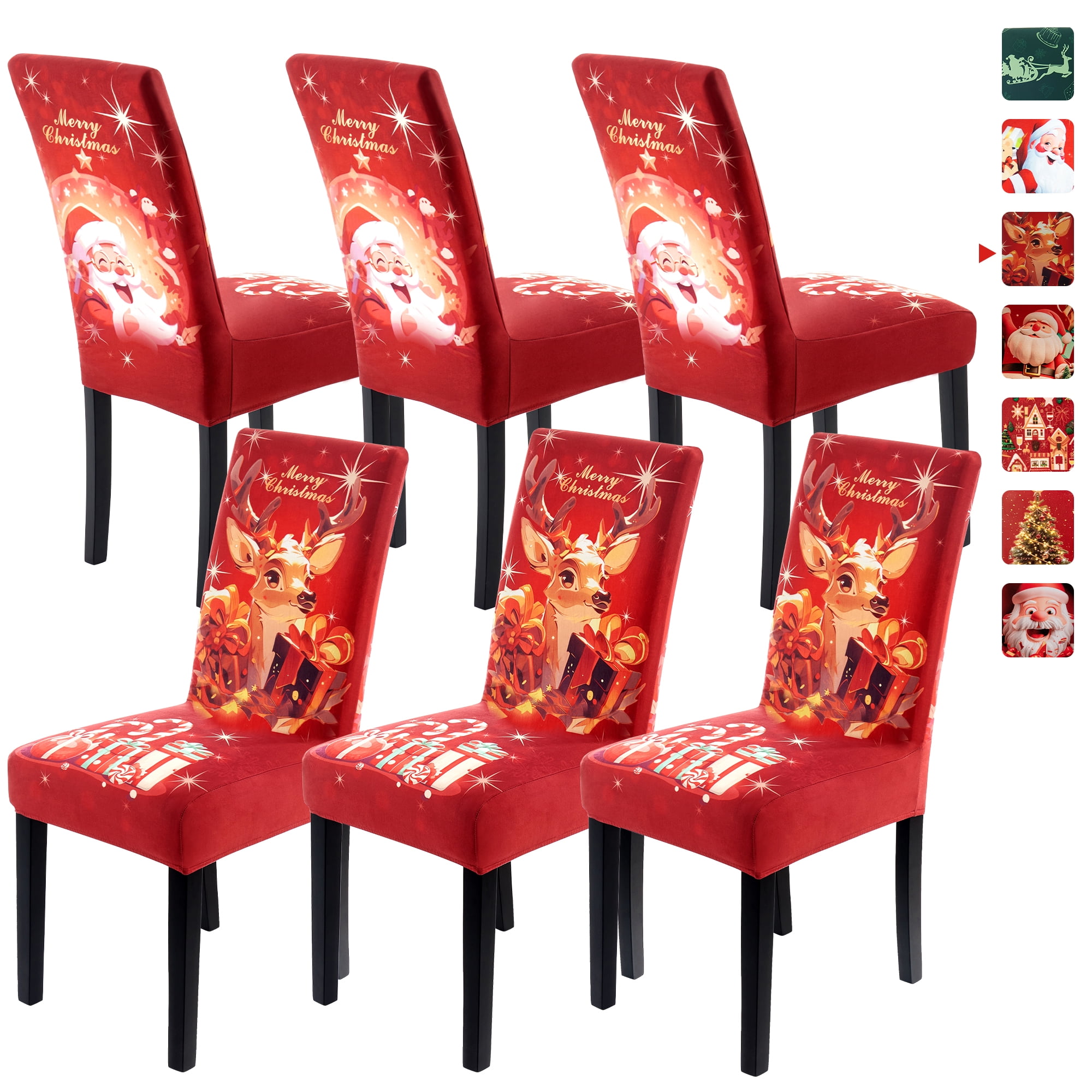 Stretch Christmas Chair Covers Set of 6 Elastic Dining Chair Slipcover Elk Santa Home Kitchen Party Decor Seat Back Cover Protector 6 Pack Red Walmart