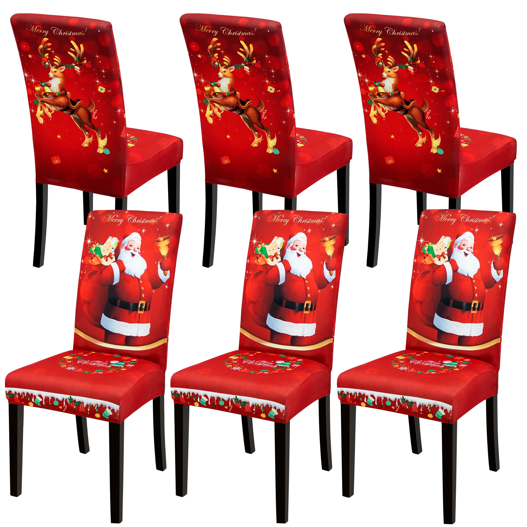 Stretch Christmas Chair Covers Set of 6, Elastic Dining Chair Slipcover