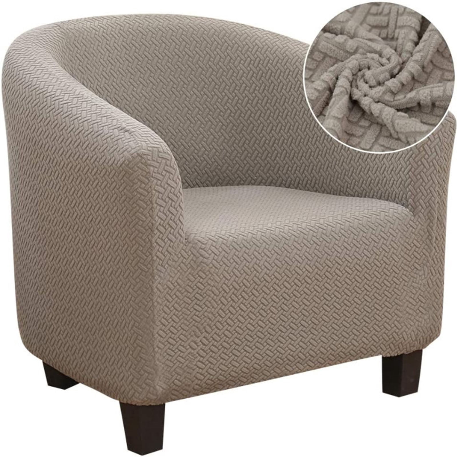 Stretch Club Chair Slipcover Tub Chair Covers, 1 Piece Armchair Covers Jacquard Sofa Slipcover Armchair Covers Furniture Protector Tub Chair Slipcover For Tub Chair-Khaki