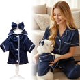 thumbnail image 1 of Stretch Cotton Dog Onesie, Four Legged Pet Jumpsuit Pajamas, Soft Apparel for Small Medium Dogs, Spring Summer,M,Dark Blue, 1 of 7