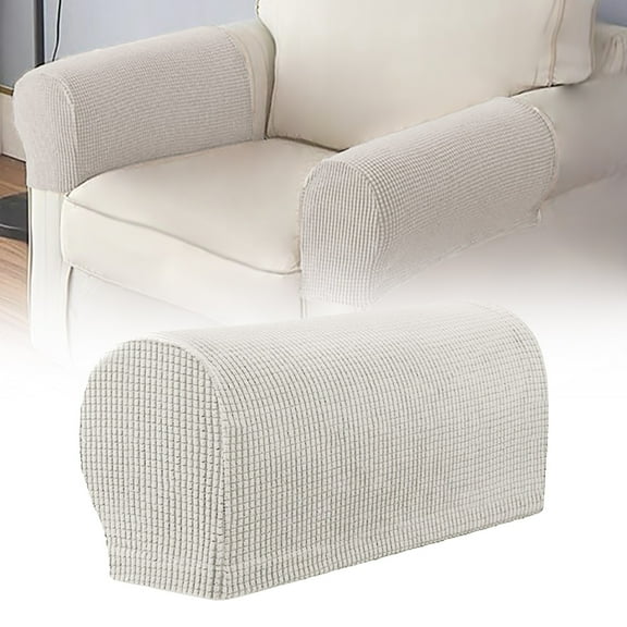 Stretch Couch Arm Covers Set of 2, Checkered Sofa Arm Slipcovers, Anti-Slip Armrest Covers for Recliner and Armchairs, Pet Proof, High Stretchy, Hook & Loop Tape
