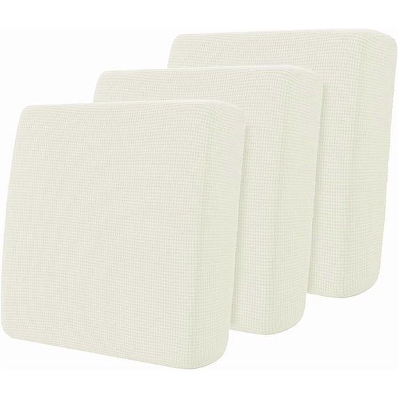 Stretch Couch Cushion Covers, 3 Piece Individual Sofa Cushion Slipcovers,Jacquard Sofa Seat Slipcover Set, Non-Slip Protector for Cushion (Creamwhite,Small-3PC)